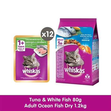 WHISKAS Cat Food Wet Tuna White Fish 80g 12 Pouch Dry Adult Ocean