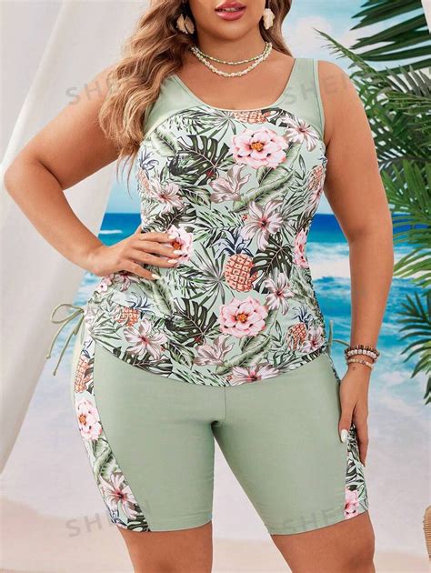 Shein Swim Lushore Plus Size Women Summer Beach Vacation Contrast