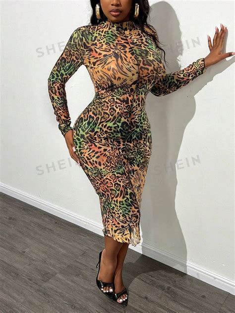 Shein Slayr Plus Size Elegant And Sexy Sheer Mesh And Leopard Print Bodycon