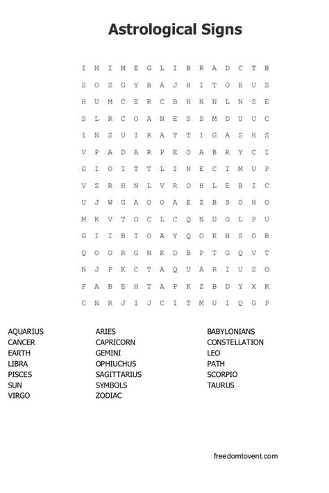 Word Search Printable Zodiac Signs Word Search Printable