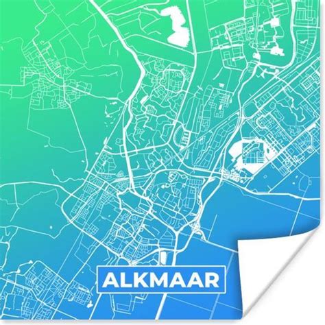 Poster Stadskaart Alkmaar Nederland Blauw X Cm Xxl