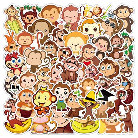 Buy Monkey Stickers | 50 Pcs Vinyl Waterproof Cute Baby Monkey Animal Stickers for Laptop, Water ...