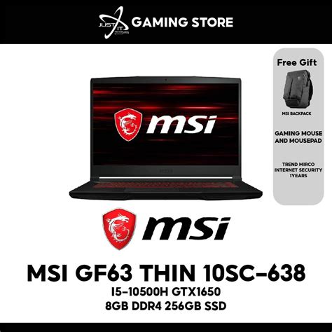 Msi Gf63 Thin 10sc 638 I5 10500h 8gb Ddr4 256gb Ssd Gtx1650 Max Q 4gd6