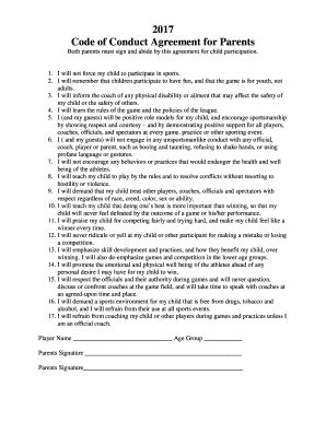 Fillable Online Code Of Conduct Agreement For Parents Fax Email Print