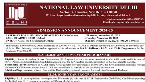 Admission Open NATIONAL LAW UNIVERSITY DELHI AILET 2024 46 OFF