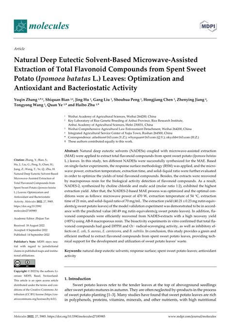 PDF Natural Deep Eutectic Solvent Based Microwave Assisted Extraction