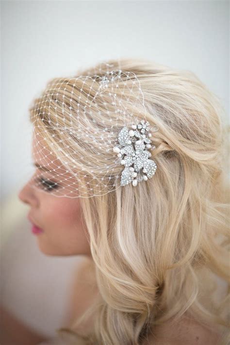 Gorgeous Custom Made French Net Birdcage Bridal Veil With Crystal Side Comb Birdcage Veil