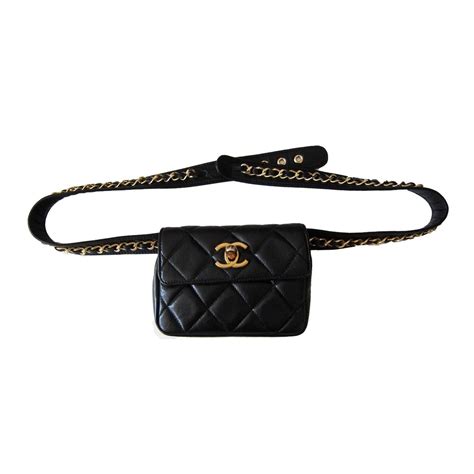 Chanel Chain Hook Belt Quilted Waist Bag Black Leather At 1stdibs