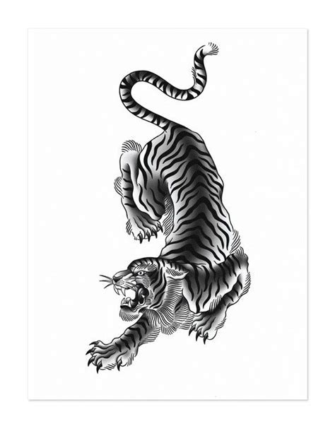 Japanese Tiger Crawling Tiger Traditional Tiger Flash Black Etsy