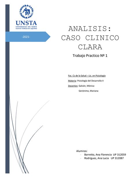 SOLUTION CASO CLINICO CLARA ANALISIS Studypool