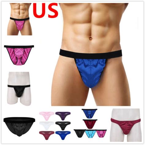 Us Men Satin Ruffled Low Rise Bikini G String Thongs Underwear Bulge