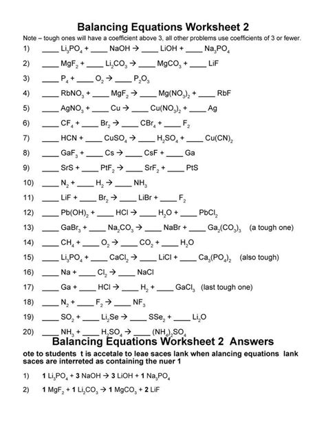 Answers To Balancing Chemical Equations Balancing Chemical E