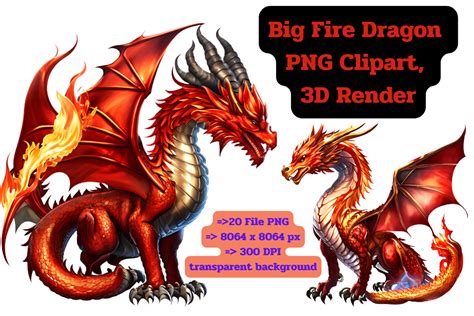 Big Fire Dragon Png Clipart 3d Render Graphic By Mancreative · Creative Fabrica