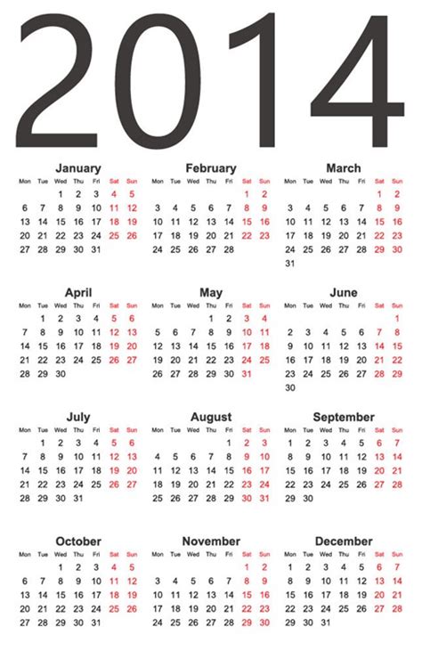 Ilustración Vector De Calendario Del Año 2014 Vector Gratis