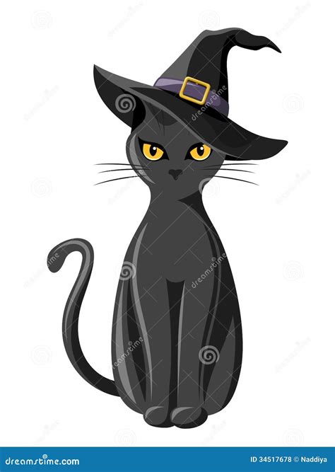 Black Cat with Witches Hat. Stock Vector - Illustration of head, element: 34517678