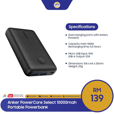 Anker PowerCore Select 10000mAh Power Bank 18 Months Warranty By