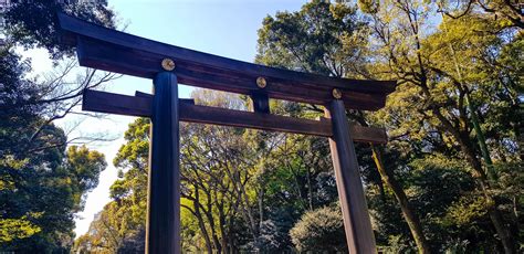 Torii Gate Standing At The Entrance To Meiji Jingu Shrine Iat Harajuku