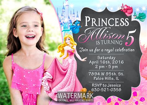 Princess Aurora Invitation Pink Princess Card Pink Princess Etsy