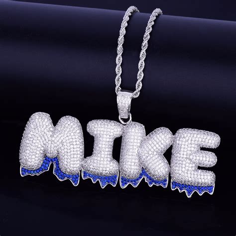 Iced Out Lab Diamond Custom Name Blue Drip Bubble Letters Pendants