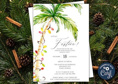 Palm Tree Beach Christmas Holiday Party Invitation Template Festive