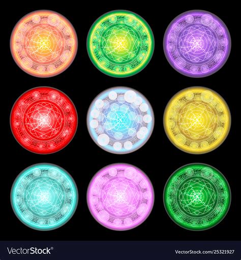 set magic spell rings colored magical circles vector image