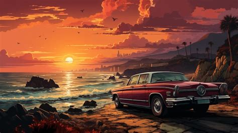 Premium Ai Image Summer Vibes S Style Illustration With Car Driving