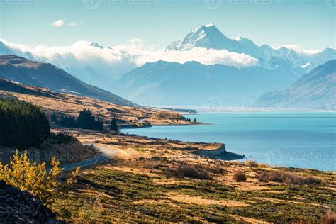 Viewpoint From Peters Lookout Of Mount Cook And Lake Pukaki In Autumn