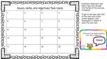 Noun Verb And Adjective Digital Task Cards Google Slides TpT