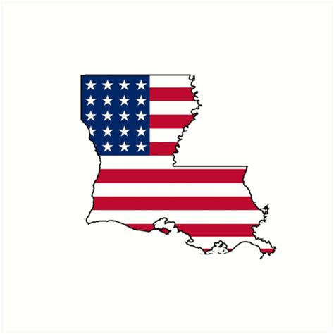 American Flag Louisiana Outline Art Prints By Artisticattitud Redbubble