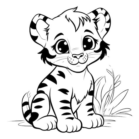 Tigre De Dessin Anim Mignon Illustration Vectorielle En Noir Et Blanc