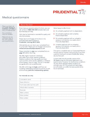 Fillable Online Pruadviser Co Prudential Medical Questionnaire