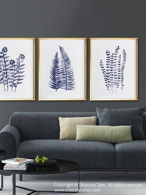 Fern Prints Fern Watercolor Painting Hampton Wall Art Etsy Blue