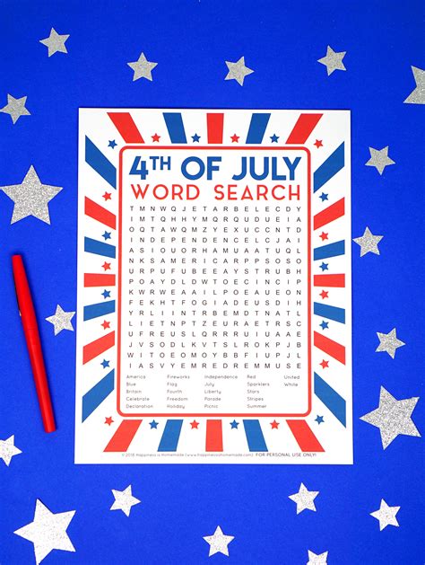 4th Of July Word Search Printable Activities