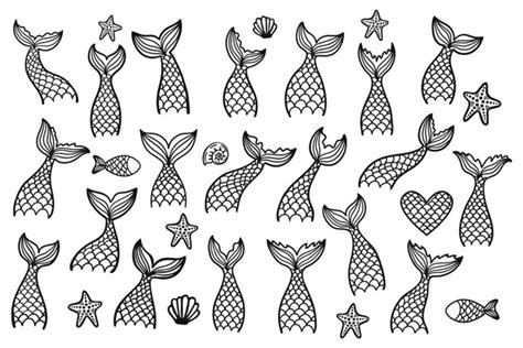 Black White Mermaid Bundle Over 91 Royalty Free Licensable Stock Vectors And Vector Art