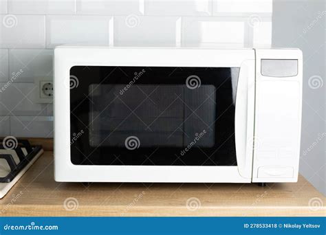 Modern White Microwave on the Kitchen Countertop. Stock Photo - Image of background, apartment ...