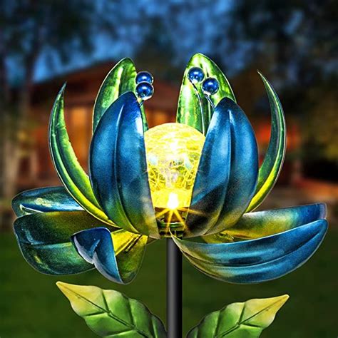 Huaxu Solar Lights Outdoor Garden Crackle Globe Glass Lotus Decoration