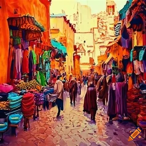 Bustling Moroccan Streets With Vibrant Markets And Daily Life Energy On