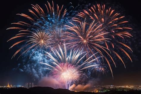 Premium Photo | Powerful fireworks explosion in night