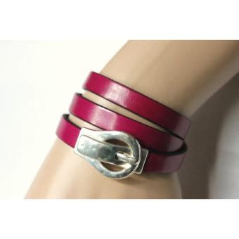 Bracelet Manchette 3 Tours En Cuir Prune Emmafashionstyle