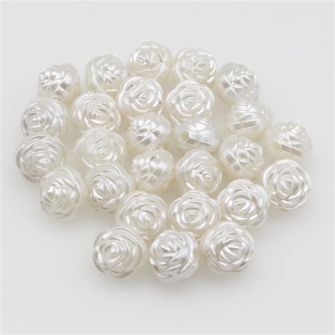 CHONGAI 50Pcs Weiß ABS Imitation Perle Lose Charms Rose Perlen Für