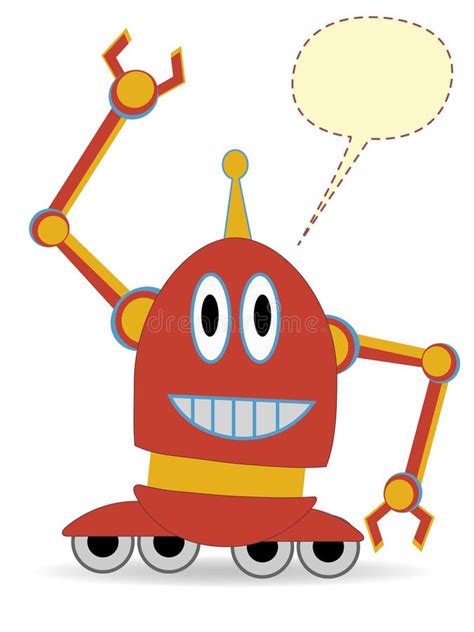 Cartoon Red Robot Waving Blank Chat Bubble Stock Photography Image