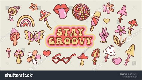 Groovy Clipart Collection S Hippies Vibe Stock Vector Royalty Free