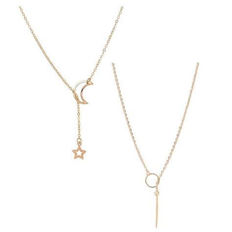 Oomph Set Of Gold Tone Star Moon Lariat Chain Delicate Necklace