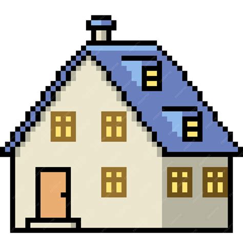 Premium Vector Pixel Art House Blue Roof