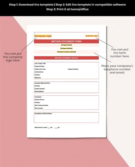 Method Statement Form Template Prewrite