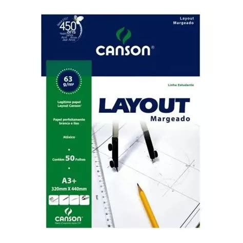 Bloco Canson Layout Margeado 60g Branco A3 50 Folhas Parcelamento