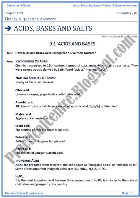 Acids Bases And Salts Question And Answers