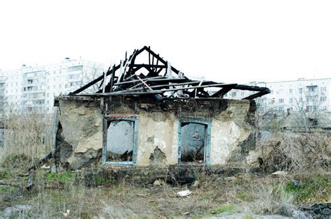 Rubble Of The Destroyed House After The Fire Stock Image Image Of