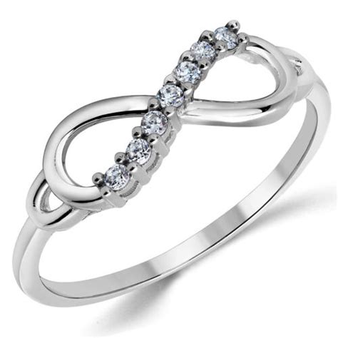 14k Solid White Gold Cz Cubic Zirconia Infinity Ring Band Ebay