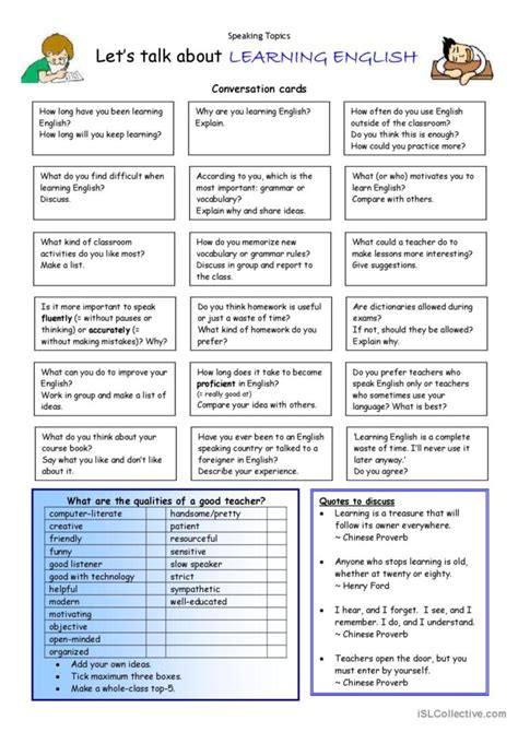 Let S Talk About Learning English English Esl Worksheets Pdf And Doc